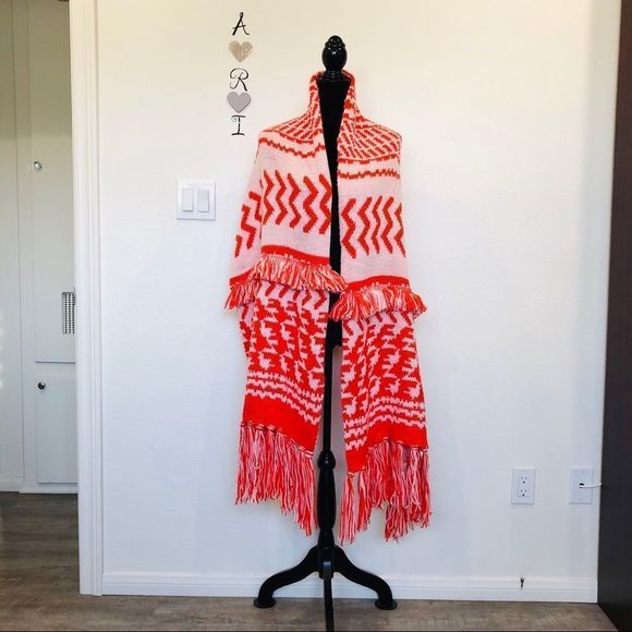 Free People Mile High Print Fringe Scarf Orange - Picture 5 of 9